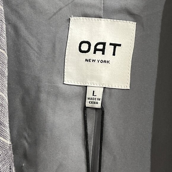 Oat Blazer Womens L‎ Blue Linen Woven Striped One Button Lined Nautical Preppy - Picture 4 of 11